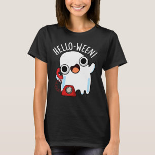 Hello-ween Funny Ghost Pun Dark BG T-Shirt