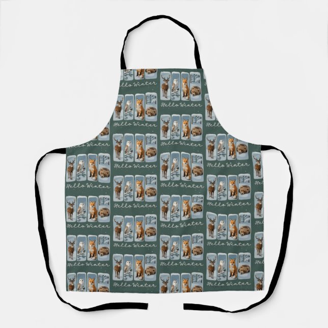 Hello Winter Animals Deer Owl Fox Bear Cosy Season Apron (Front)