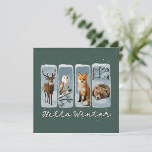 Hello Winter Animals Deer Owl Fox Bear Cosy Season Holiday Card