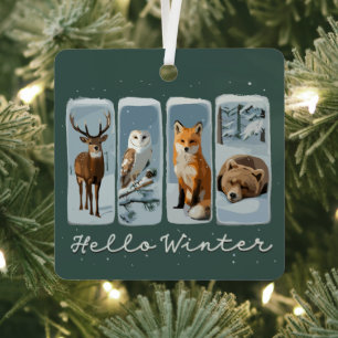 Hello Winter Animals Deer Owl Fox Bear Cosy Season Metal Tree Decoration