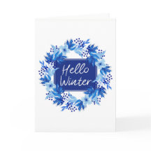 Hello Winter Blue Flower Greeting card