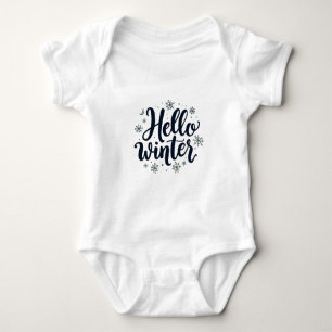 Hello Winter Christmas Snowflake Winter Season Baby Bodysuit