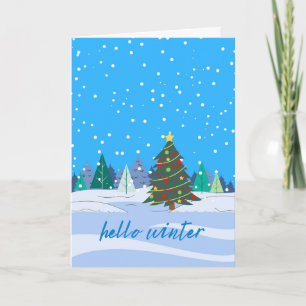 Hello Winter Christmas Tree in Snow  Card