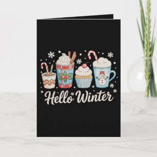 Hello Winter Cosy Coffee Snowman Christmas Xmas Card