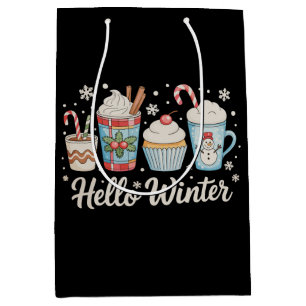 Hello Winter Cosy Coffee Snowman Christmas Xmas Medium Gift Bag