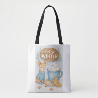 Hello Winter.Cosy Reindeer, Hot Cocoa, Gingerbread Tote Bag