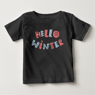 Hello Winter   Cute Baby Boys Christmas Holiday T-Shirt