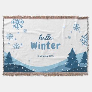 Hello Winter, First Snow, Cold Season Throw Blanket