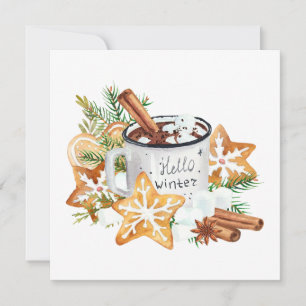 Hello Winter Hot Chocolate Mug with Cookies Card