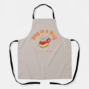 Hello Winter Hug in a Mug Cosy Kawaii Illustration Apron