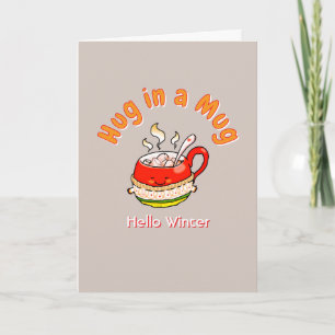 Hello Winter Hug in a Mug Cosy Kawaii Illustration Card