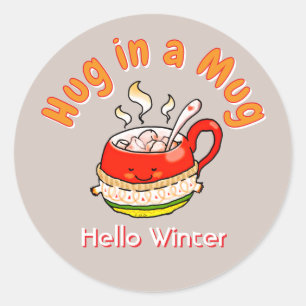 Hello Winter Hug in a Mug Cosy Kawaii Illustration Classic Round Sticker