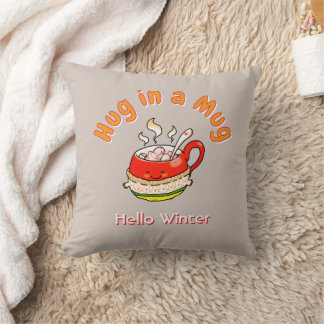 Hello Winter Hug in a Mug Cosy Kawaii Illustration Cushion