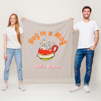 Hello Winter Hug in a Mug Cosy Kawaii Illustration Fleece Blanket