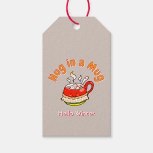 Hello Winter Hug in a Mug Cosy Kawaii Illustration Gift Tags