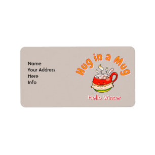 Hello Winter Hug in a Mug Cosy Kawaii Illustration Label