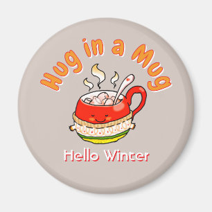Hello Winter Hug in a Mug Cosy Kawaii Illustration Magnet