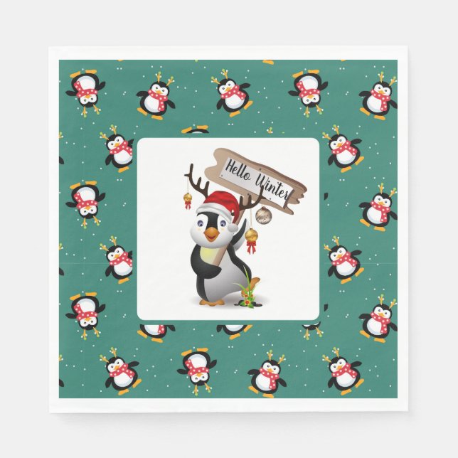 Hello Winter Penguins  Napkins (Front)
