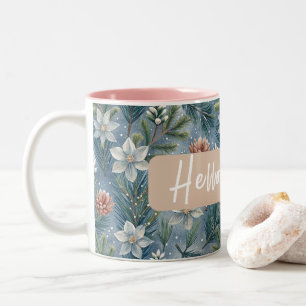 Hello Winter Pines & Flowers Two-Tone Coffee Mug