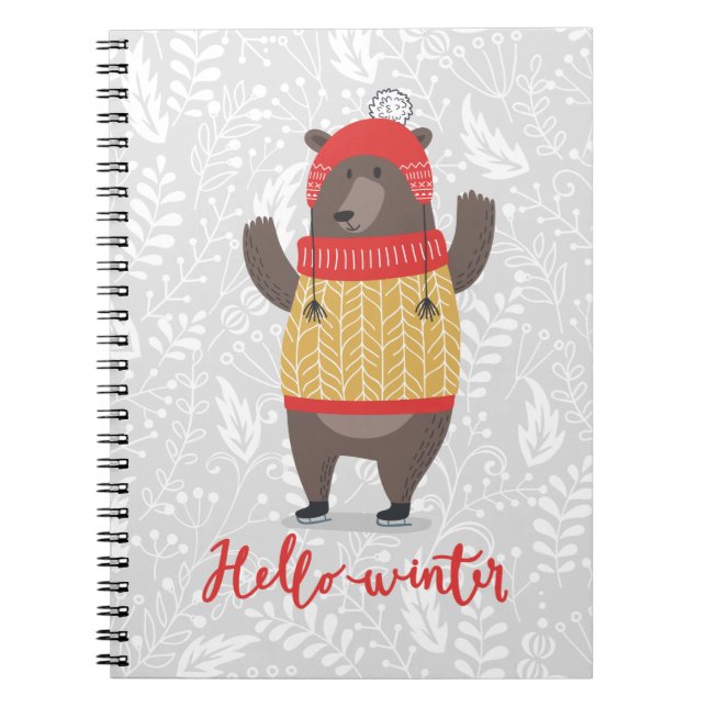 Hello Winter Season Greeting Illustration Bear Art Notebook (Front)