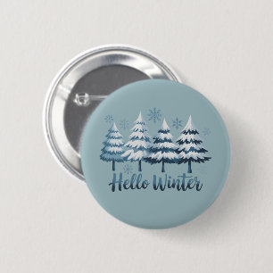 Hello Winter Season Vibes Trees Snowflakes Xmas 6 Cm Round Badge