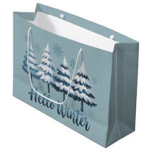 Hello Winter Season Vibes Trees Snowflakes Xmas Large Gift Bag