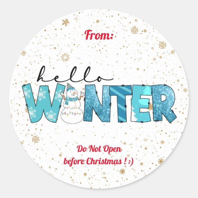 Hello Winter Snowman Customise Classic Round Sticker (Front)
