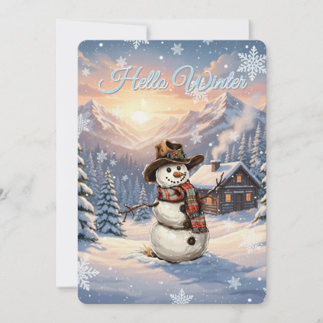 Hello Winter Snowman Personalised Text Invitation (Front)
