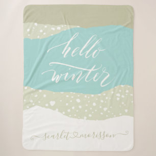 Hello Winter Stylish Abstract Retro Design Sherpa Blanket