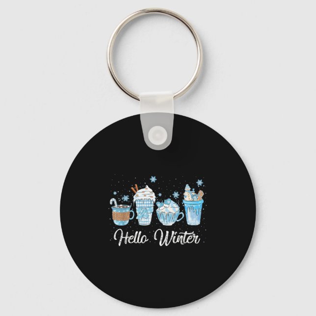 Hello Winter Sweet Cosy Coffee Lovers Snowman Chri Key Ring (Front)