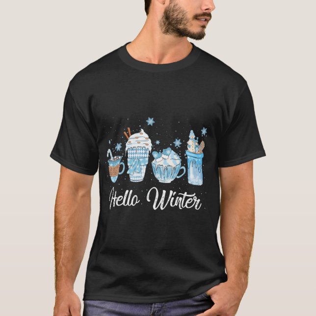 Hello Winter Sweet Cosy Coffee Lovers Snowman  T-Shirt (Front)