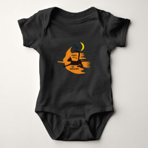 Hello Witch - Orange-Black Happy Halloween Image.  Baby Bodysuit