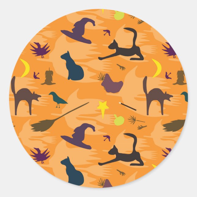 Hello Witch - seamless Halloween pattern. Classic Round Sticker (Front)