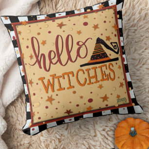 Hello Witches Funny Cute Halloween Hat Cushion
