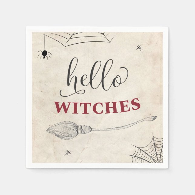 Hello Witches Halloween Bachelorette Bridal Shower Napkin (Front)