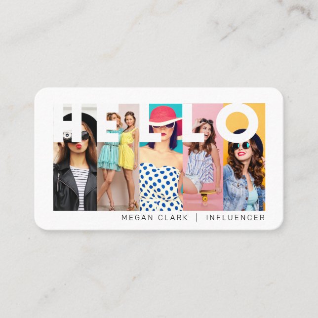 Hello With Modern & Minimal 5 photo Layout Business Card (Front)