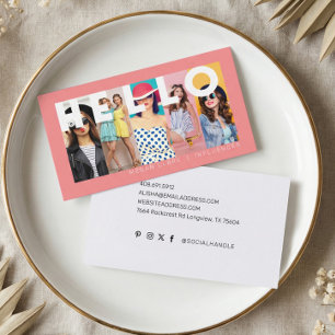 Hello With Modern & Minimal 5 photo Layout Pink Business Card
