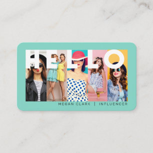 Hello With Modern & Minimal 5 photo Layout Teal Business Card