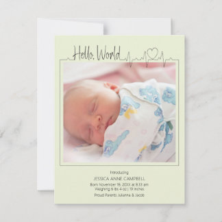 Hello, World Baby Announcement Card