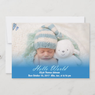 Hello World Baby Boy Birth Announcement