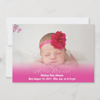 Hello World Baby Girl Birth Announcement