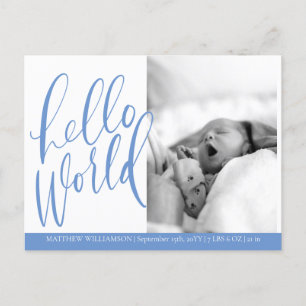 Hello World Baby Girl Birth Announcement Card