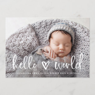 Hello World   Baby Photo Heart Birth Announcement