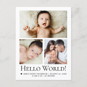 Hello World Baby Photos Birth announcement Postcard