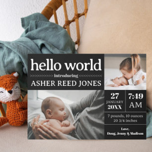 Hello World Birth Announcement - Black & White