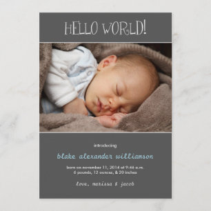 Hello World Birth Announcement//Grey Announcement