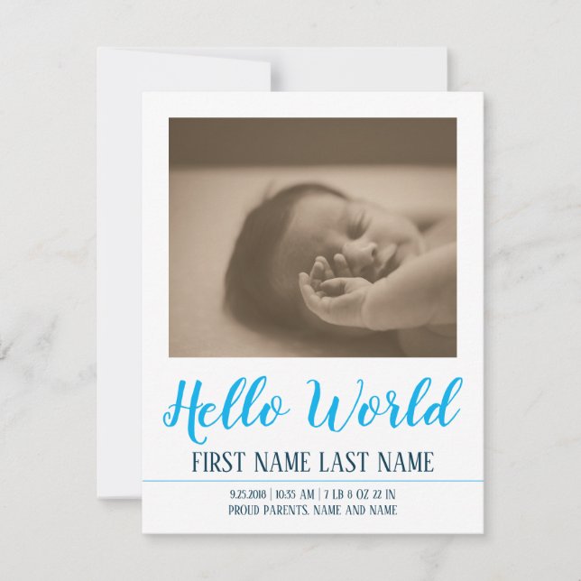 Hello World - birth announcement with photo (Front)
