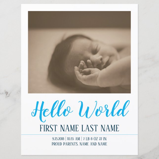 Hello World - birth announcement with photo (Front)