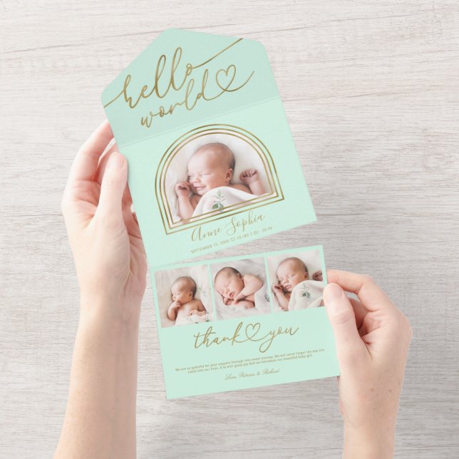 Hello World Chic Arch Frame Birth Announcement (Tearaway)