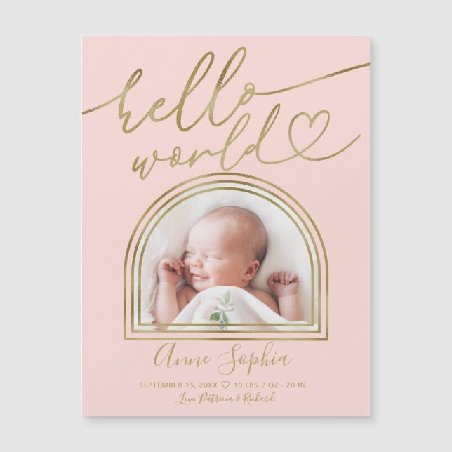 Hello World Chic Arch Frame Birth Announcement (Front)
